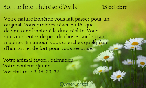 Carte bonne f&ecirc;te Thérèse d'Avila